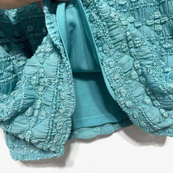 East 5th Teal Blue Textured Blouse Top Short Sleeves Stretch Womens Plus sz 3X - Picture 4 of 5